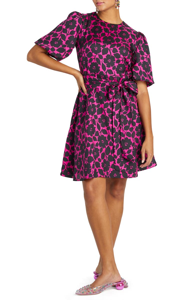 Kate Spade New York rosy garden tie waist silk blend dress, Main, color, 