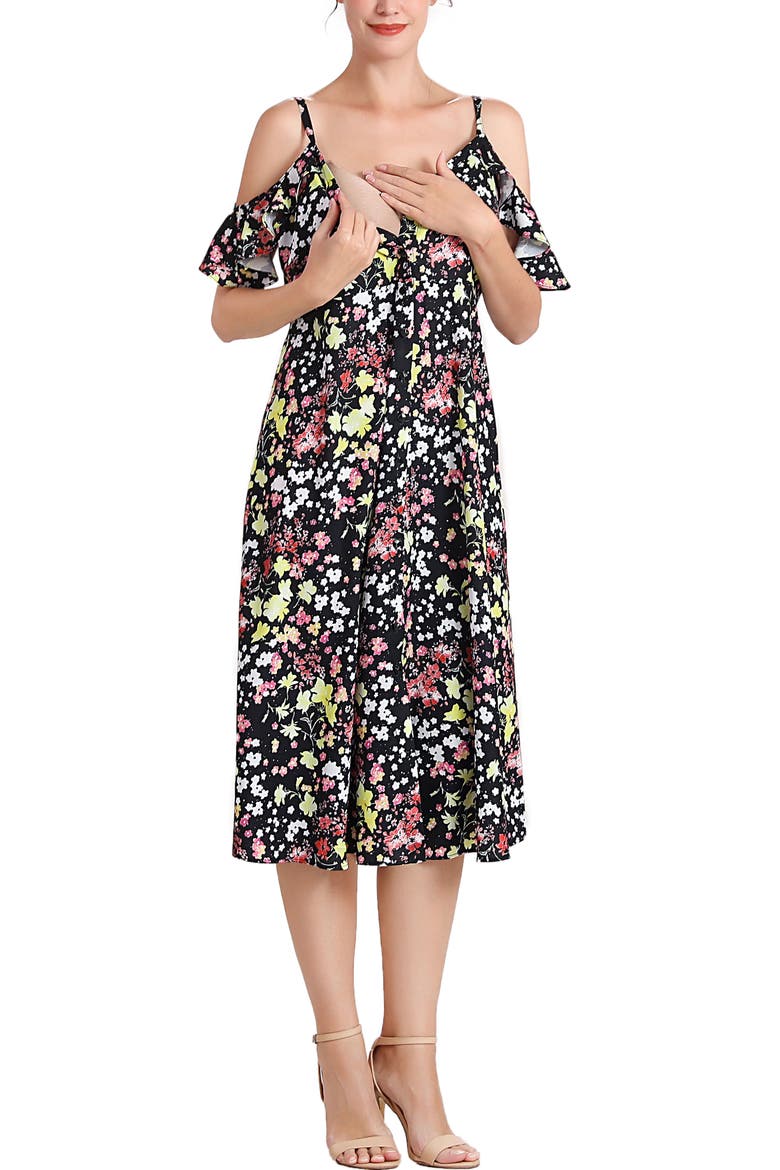 Esme Cold Shoulder Maternity Nursing Dress, Alternate, color, Multicolored