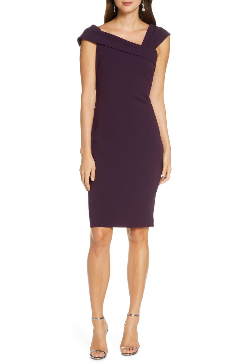 Asymmetrical Neck Sheath Dress, Main, color, MULBERRY