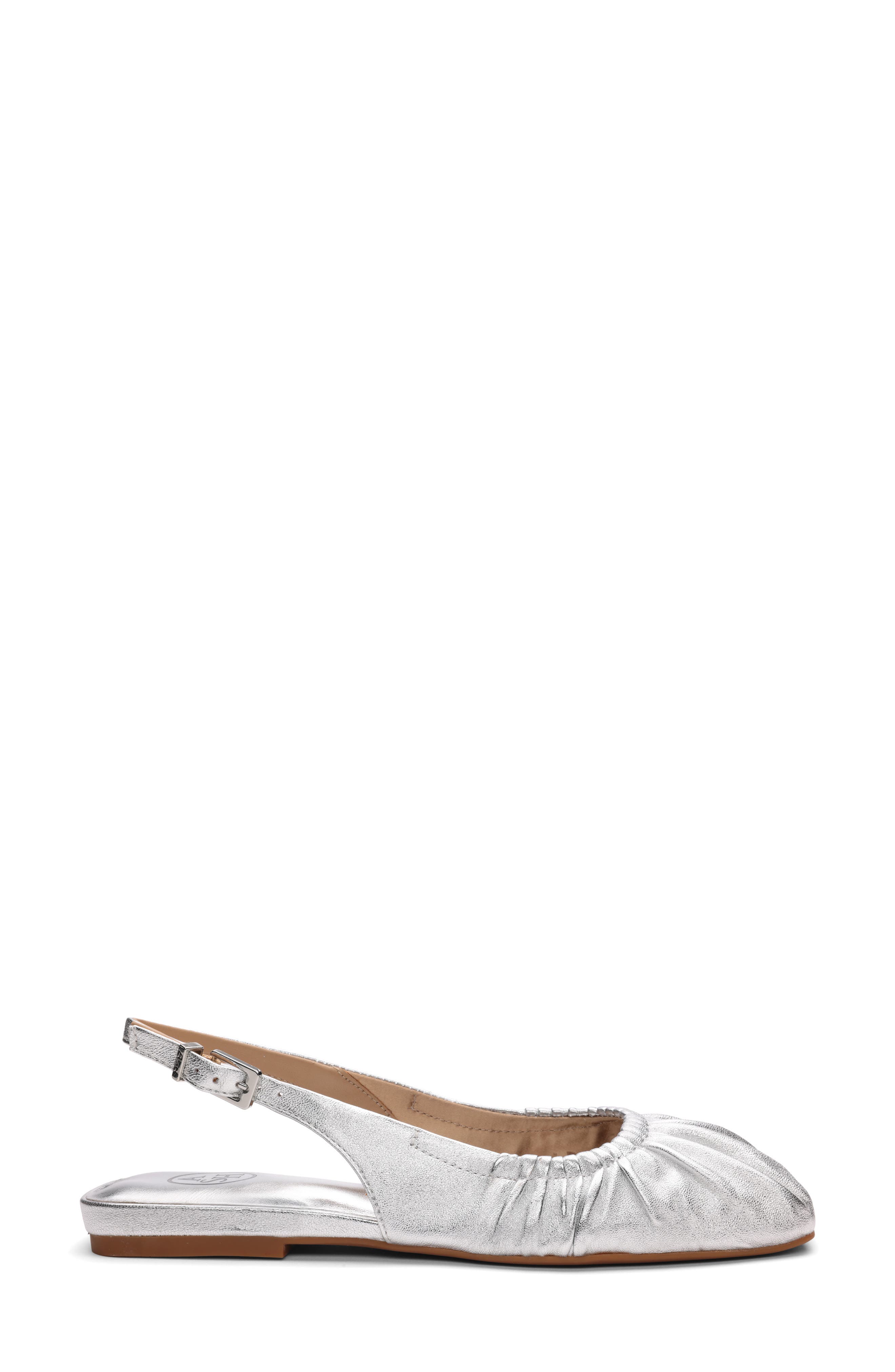 Bibi Ruched Square Toe Slingback Flat, Alternate, color, SILVER