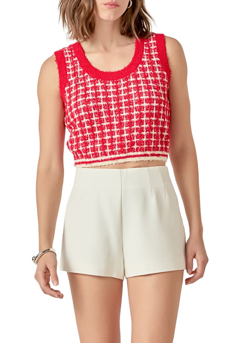 Knit Crop Top, Main, color, RED/ CREAM