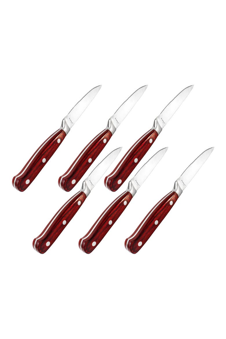 Pakka Wood 6-Piece Steak Knife Set, Main, color, BROWN