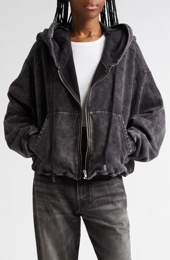 【U LAN】Stung Leather Track Balloon Zip-Up R13 Balloon Bubble Hem Cotton Zip Hoodie | Nordstrom