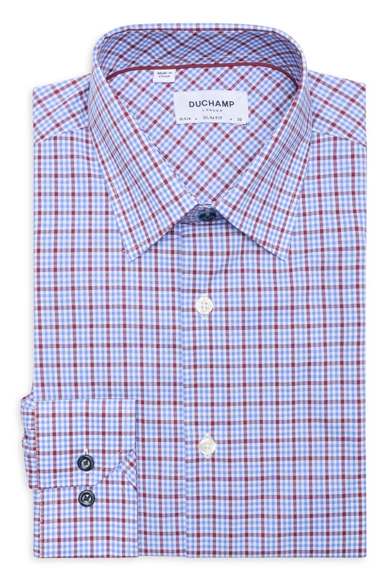 Slim Fit Plaid Stretch Cotton Dress Shirt, Alternate, color, BLUE