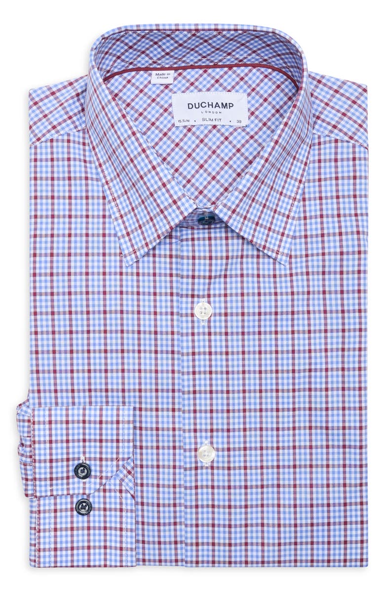 Duchamp Slim Fit Plaid Stretch Cotton Dress Shirt, Alternate, color, Blue