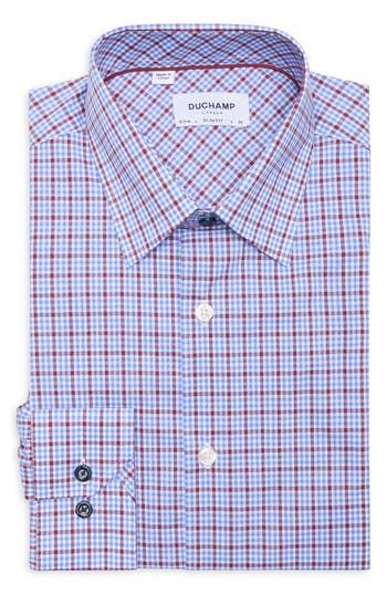 Duchamp Slim Fit Plaid Stretch Cotton Dress Shirt