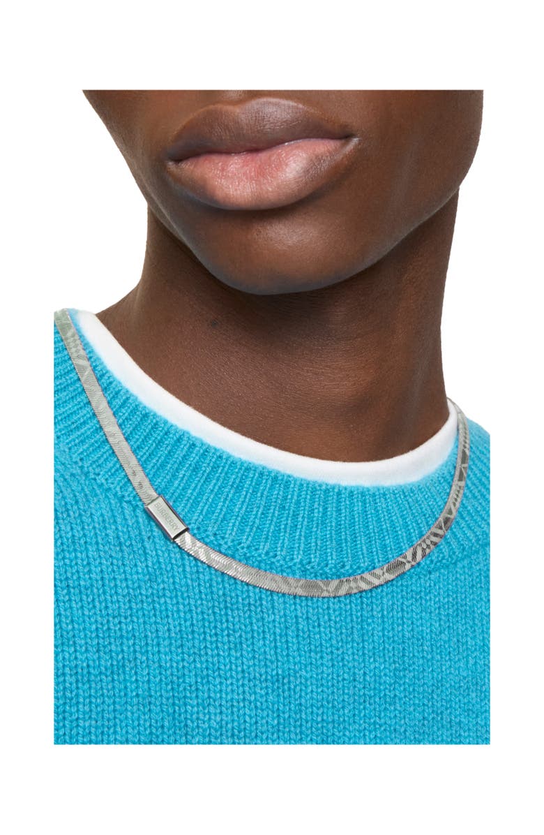 Burberry Engraved Check Necklace, Alternate, color, Silver