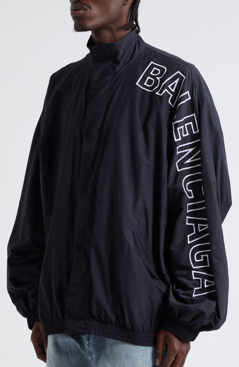 Balenciaga Oversize Logo Embroidered Track Jacket, Alternate, color,