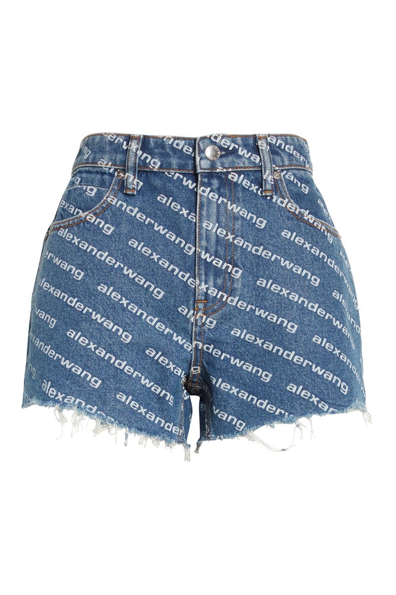 Bite Logo High Waist Cutoff Denim Shorts, Alternate, color, DEEP BLUE/WHITE