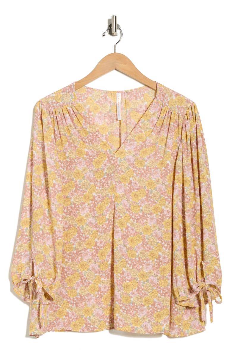 Renee C Floral Tie Cuff Top, Main, color, Yellow