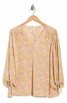 Renee C Floral Tie Cuff Top