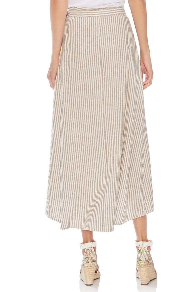 Natural Linen Stripe Wrap Midi Skirt, Alternate, color, NATURAL
