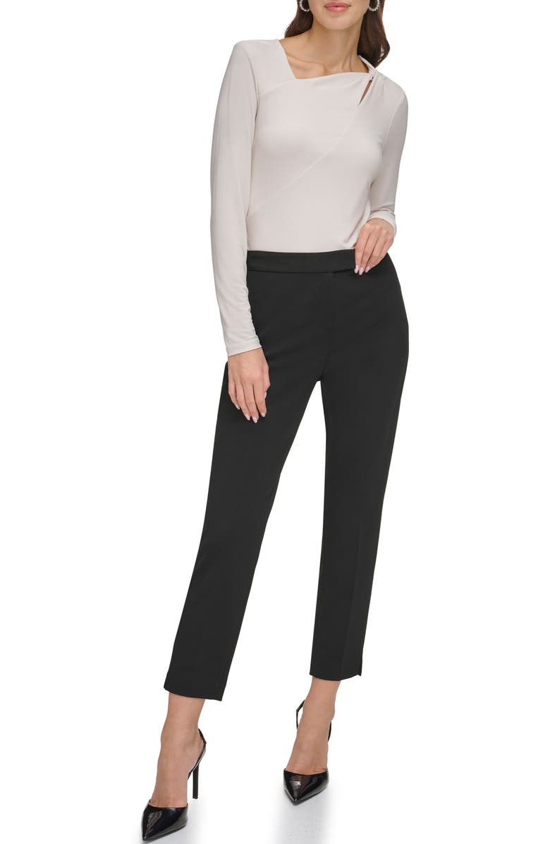 DKNY Foundation Slim Leg Career Pants, Alternate, color, Black