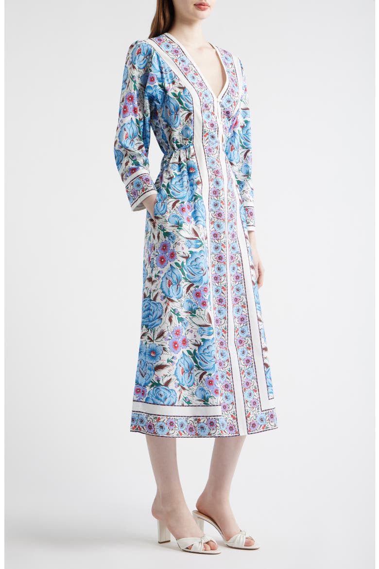 Blanche Print Long Sleeve Organic Cotton Midi Dress, Alternate, color, FLUORA PRINT