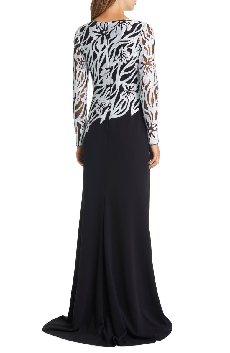 Tadashi Shoji Sequin Bodice Long Sleeve Gown, Alternate, color,