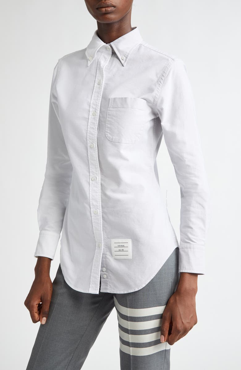 Thom Browne Two-Tone Cotton Button-Down Shirt, Alternate, color, 