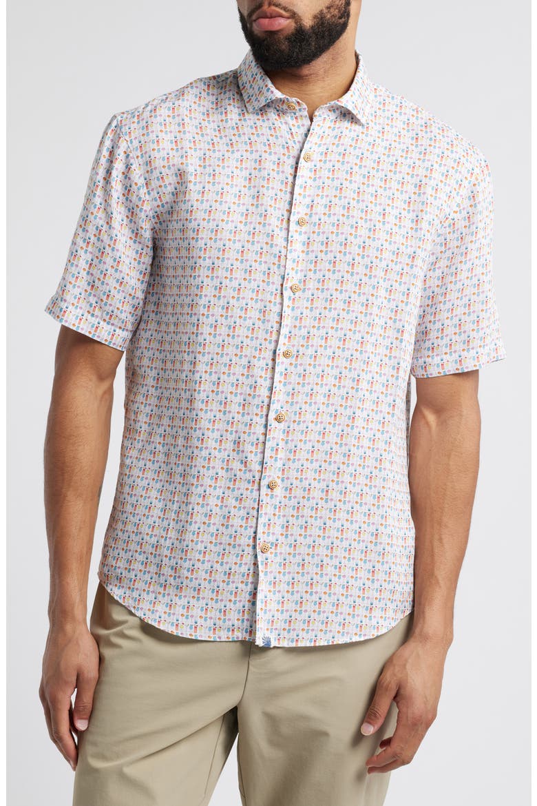 5 O'Clock Somewhere Short Sleeve Linen & Lyocell Button-Up Shirt, Main, color, WHITE