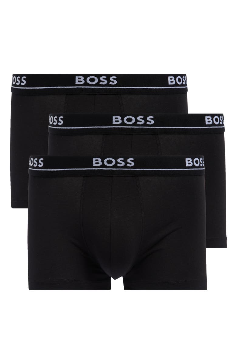 BOSS 3-Pack Essence Stretch Cotton Boxer Trunks, Main, color, Blk