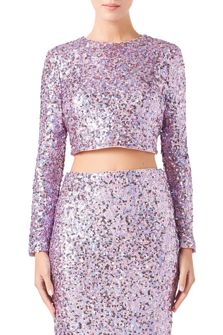 Open Back Sequin Crop Top, Main, color, AMETHYST