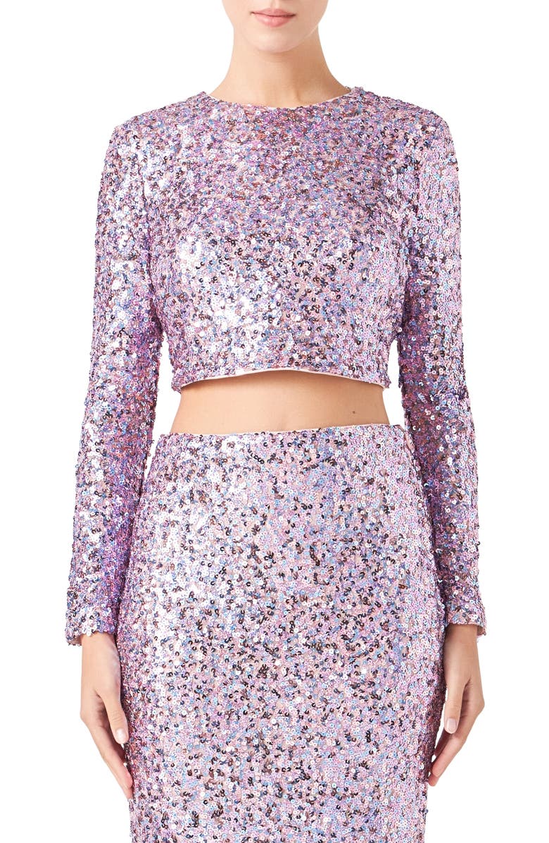 Endless Rose Open Back Sequin Crop Top, Main, color, Amethyst