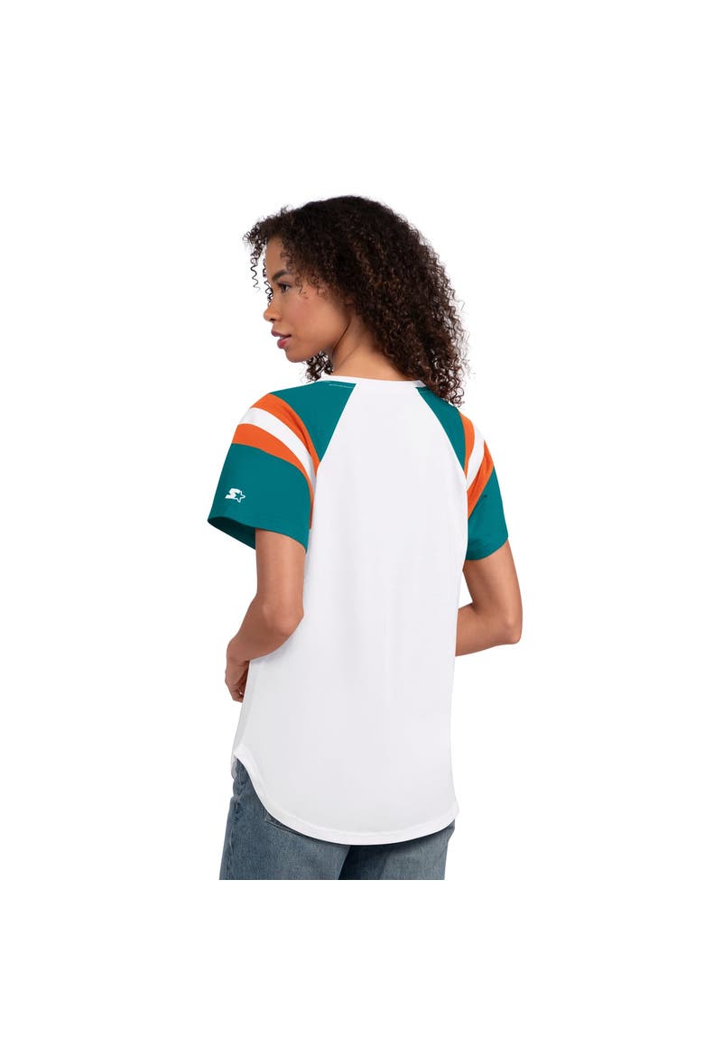 Women's Starter  White Miami Dolphins Game On Notch Neck T-Shirt, Alternate, color, White
