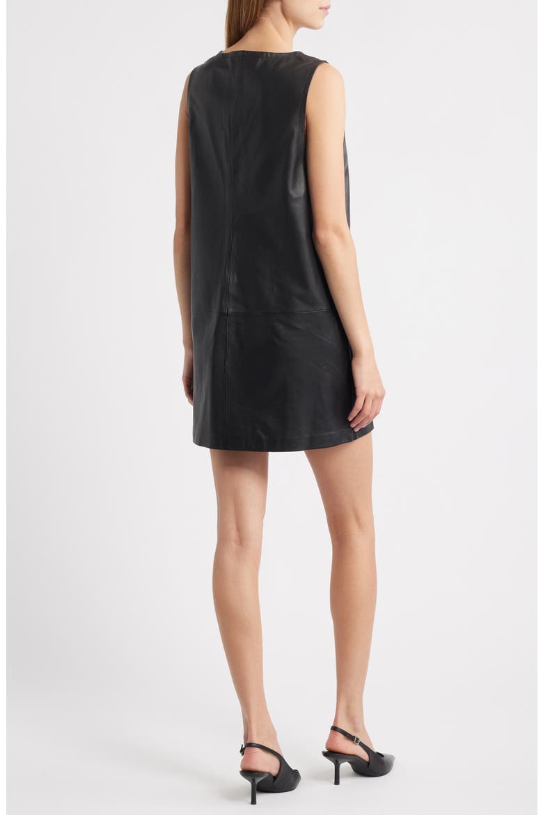 The Pinafore Leather Minidress, Alternate, color, BLACK
