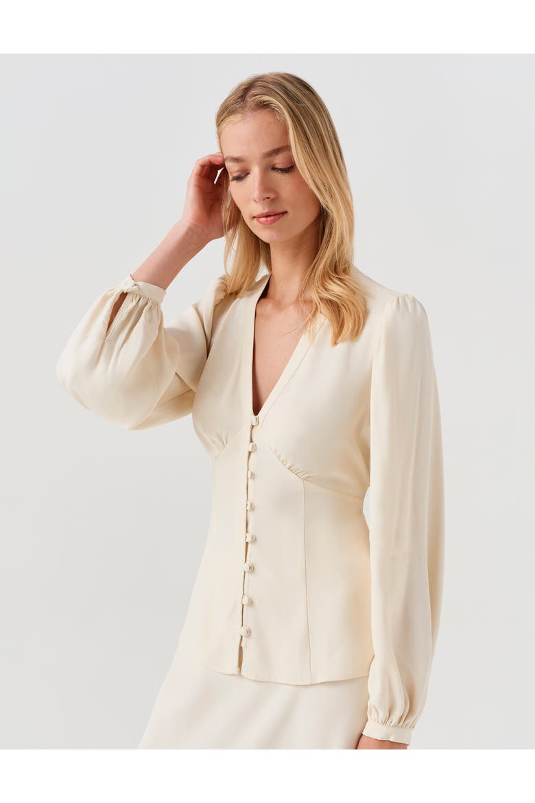 Edina V-Neck Button Through Blouse, Main, color, Ivory