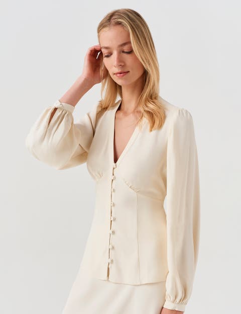 Edina V-Neck Button Through Blouse