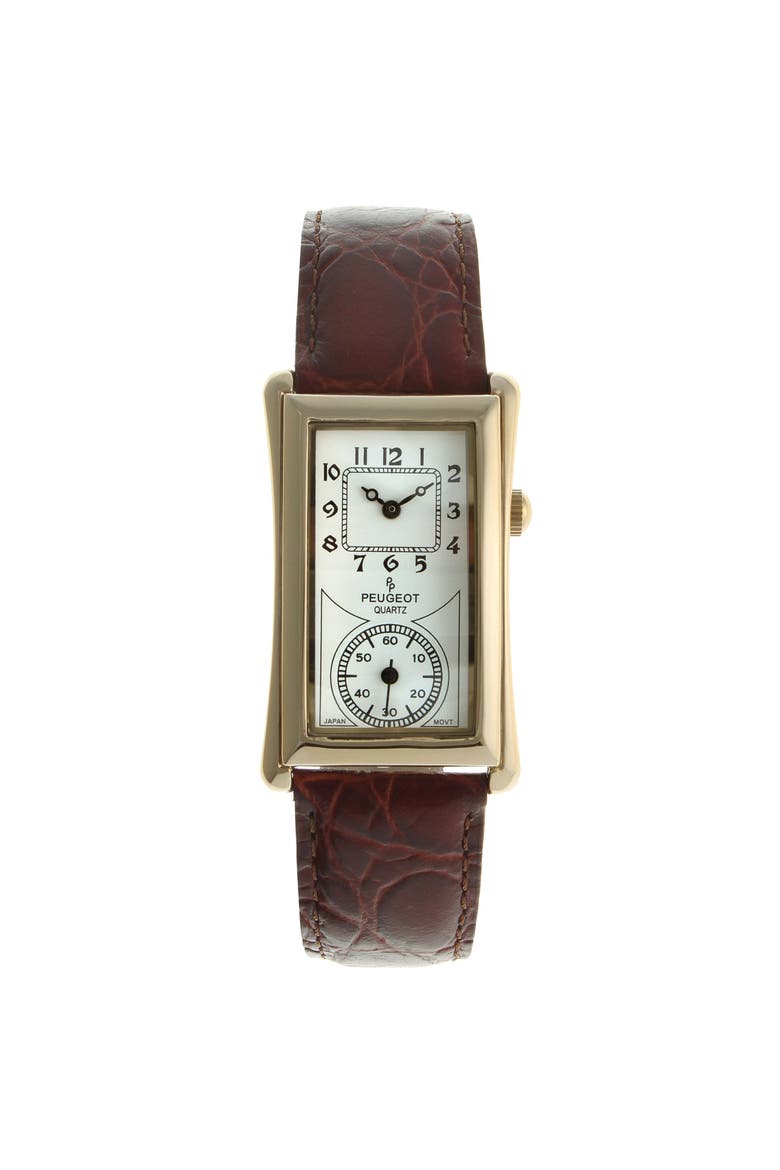 Vintage Large Rectangular Remote Sweep Leather Watch- 40x24MM, Main, color, Brown