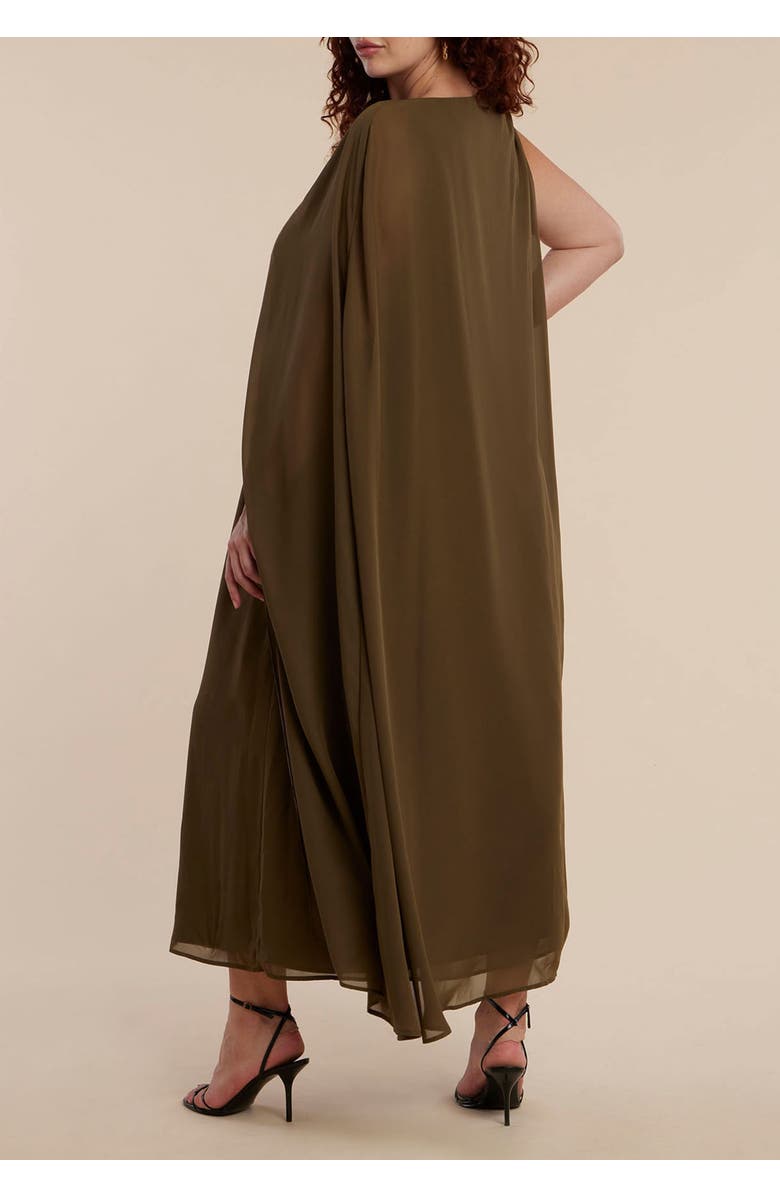 ELOQUII Hardware Detail Cape Maxi Dress, Alternate, color, Beech
