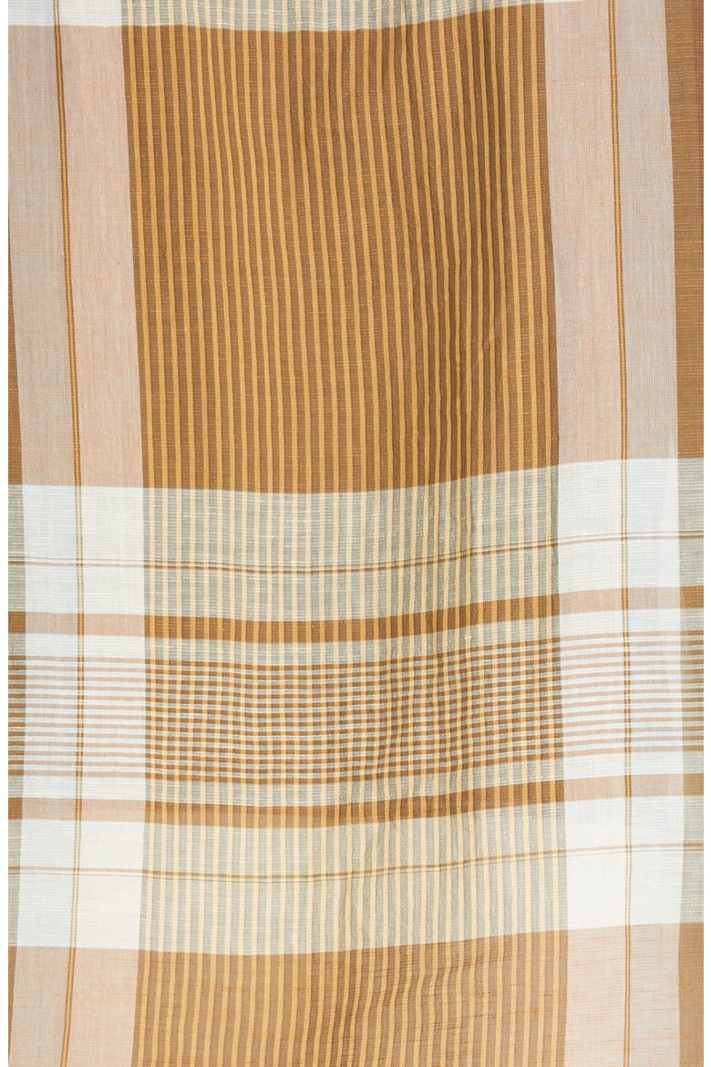 Plaid Cotton & Linen Button-Up Camp Shirt, Alternate, color, 125 LIGHT YELLOW W/ LIGHT BLUE