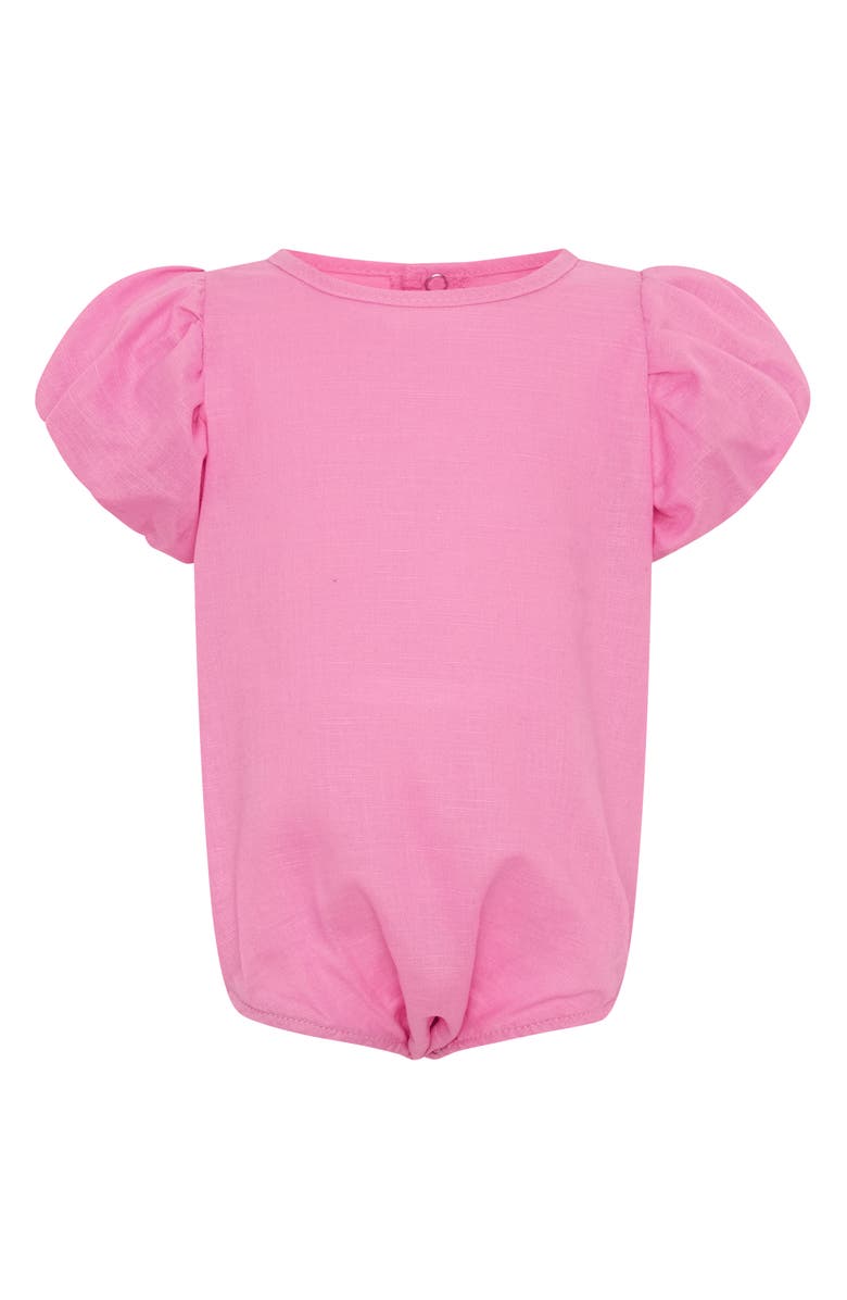 TINY TRIBE Puff Sleeve Cotton & Linen Bodysuit, Main, color, Pink