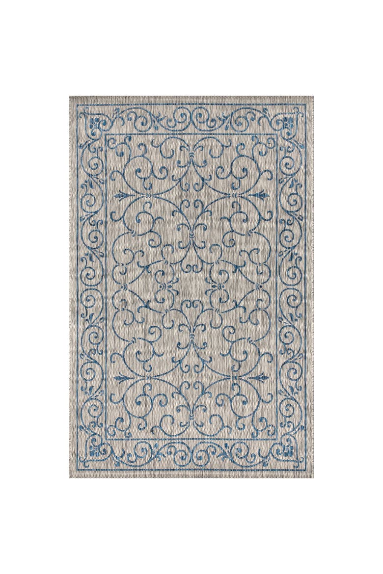 Charleston Vintage Filigree Textured Weave Indoor/Outdoor Area Rug, Main, color, Gray/Navy