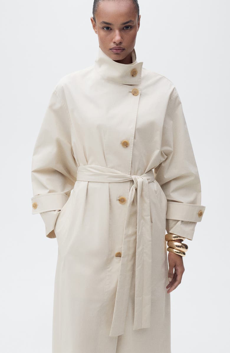 MANGO Overszie Stretch Cotton Trench Coat, Alternate, color, Light/ Pastel Grey