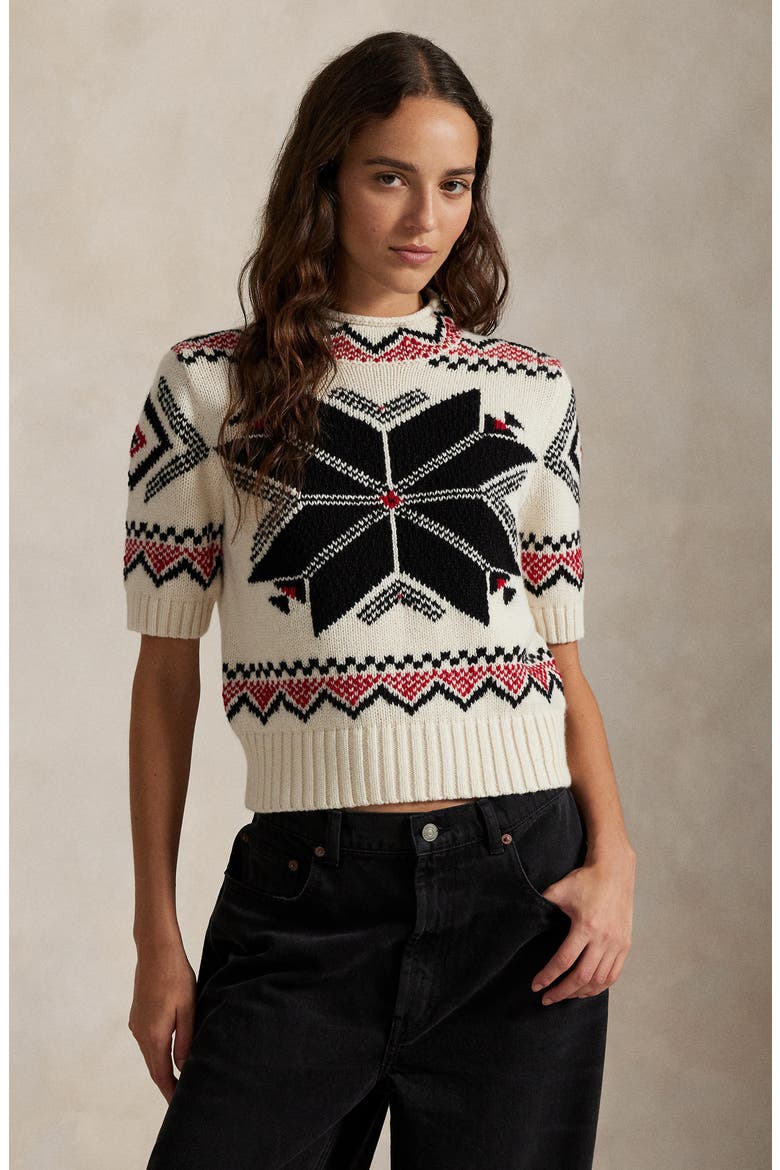 Polo Ralph Lauren Snowflake Mock Neck Short Sleeve Wool, Cotton