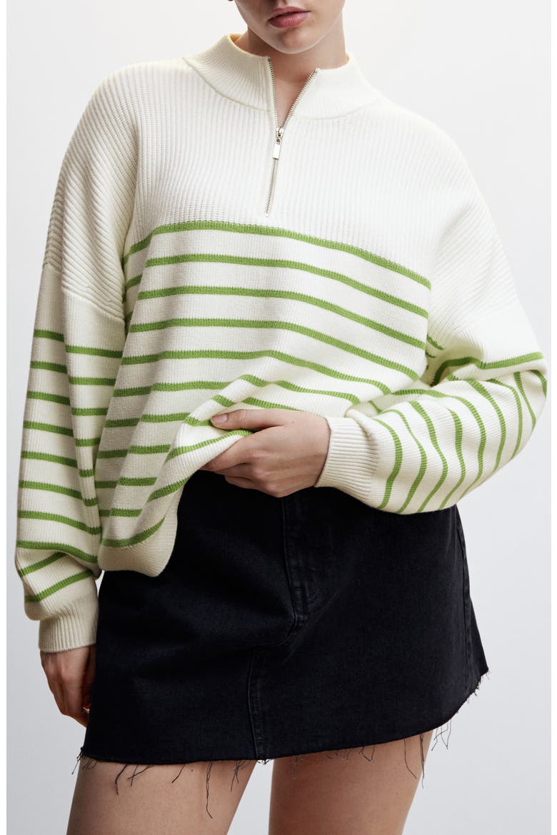 Oversize Stripe Quarter Zip Pullover, Alternate, color, GREEN