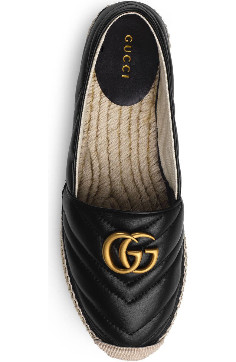 Gucci Pilar GG Matelassé Chevron Flat Espadrille, Alternate, color, Black Leather