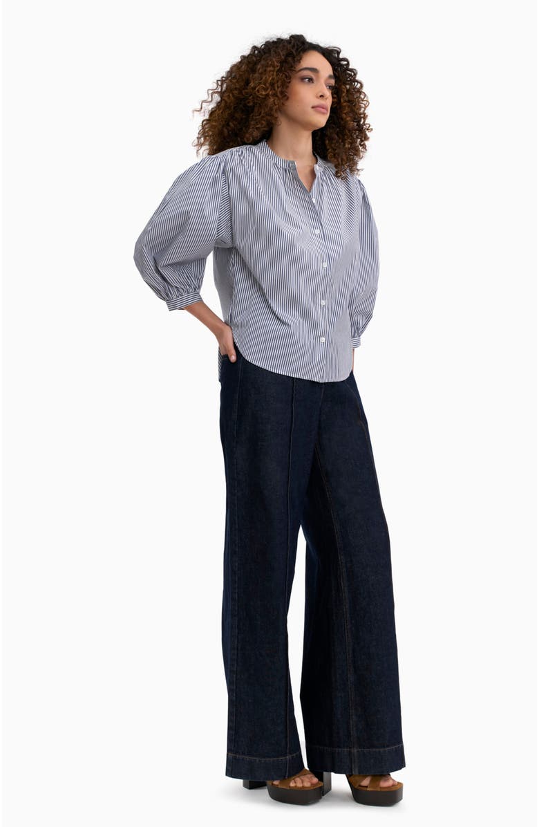 Rebecca Taylor Joselene Poplin Blouse, Alternate, color, Navy Stripe