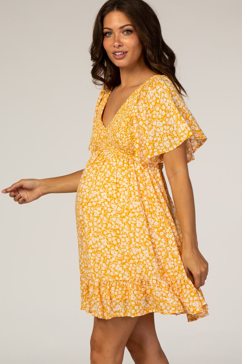 Floral Smocked Ruffle Dress, Alternate, color, Yellow