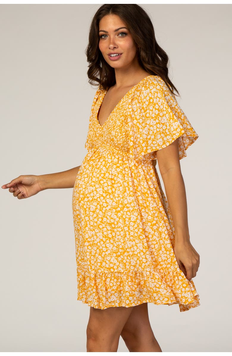 PinkBlush Floral Smocked Ruffle Dress, Alternate, color, Yellow