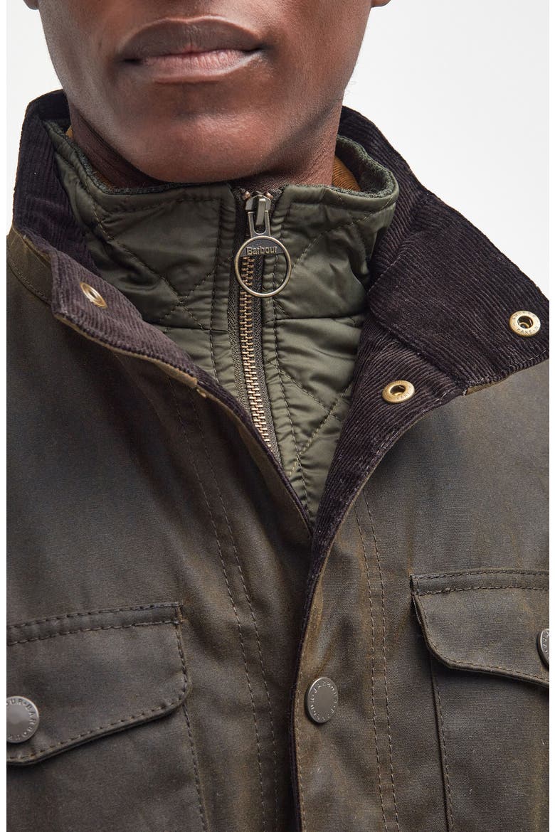 Ogston Water Resistant Waxed Cotton Jacket with Removable Quilted Bib, Alternate, color, OLIVE I