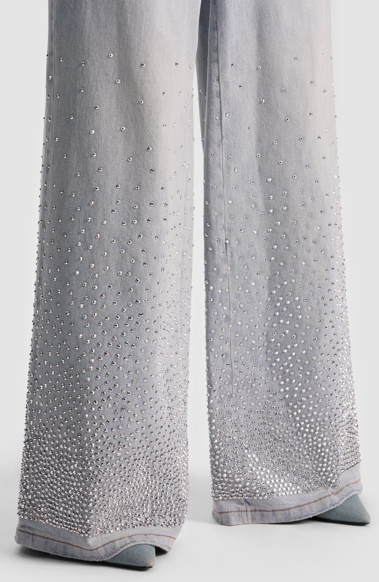 Alice + Olivia Amazing Stud Detail Baggy Wide Leg Jeans, Alternate, color, Rockstar Blue