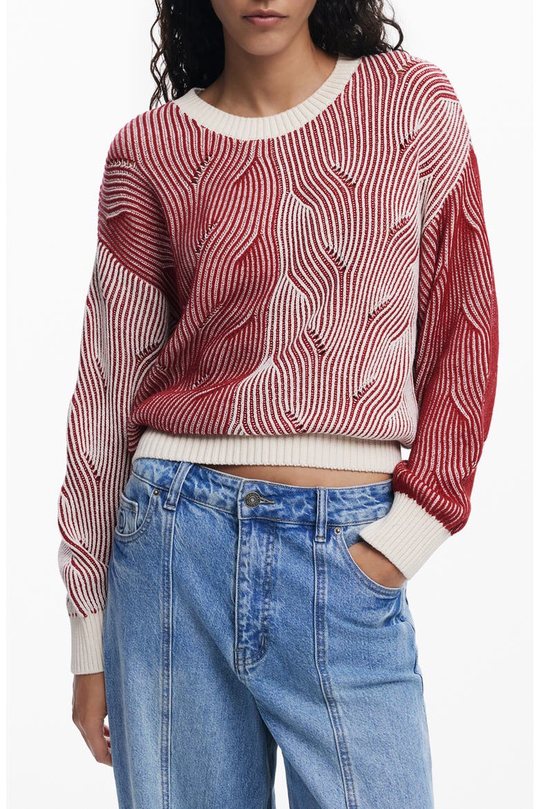 Colorblock Stripe Sweater, Main, color, RED