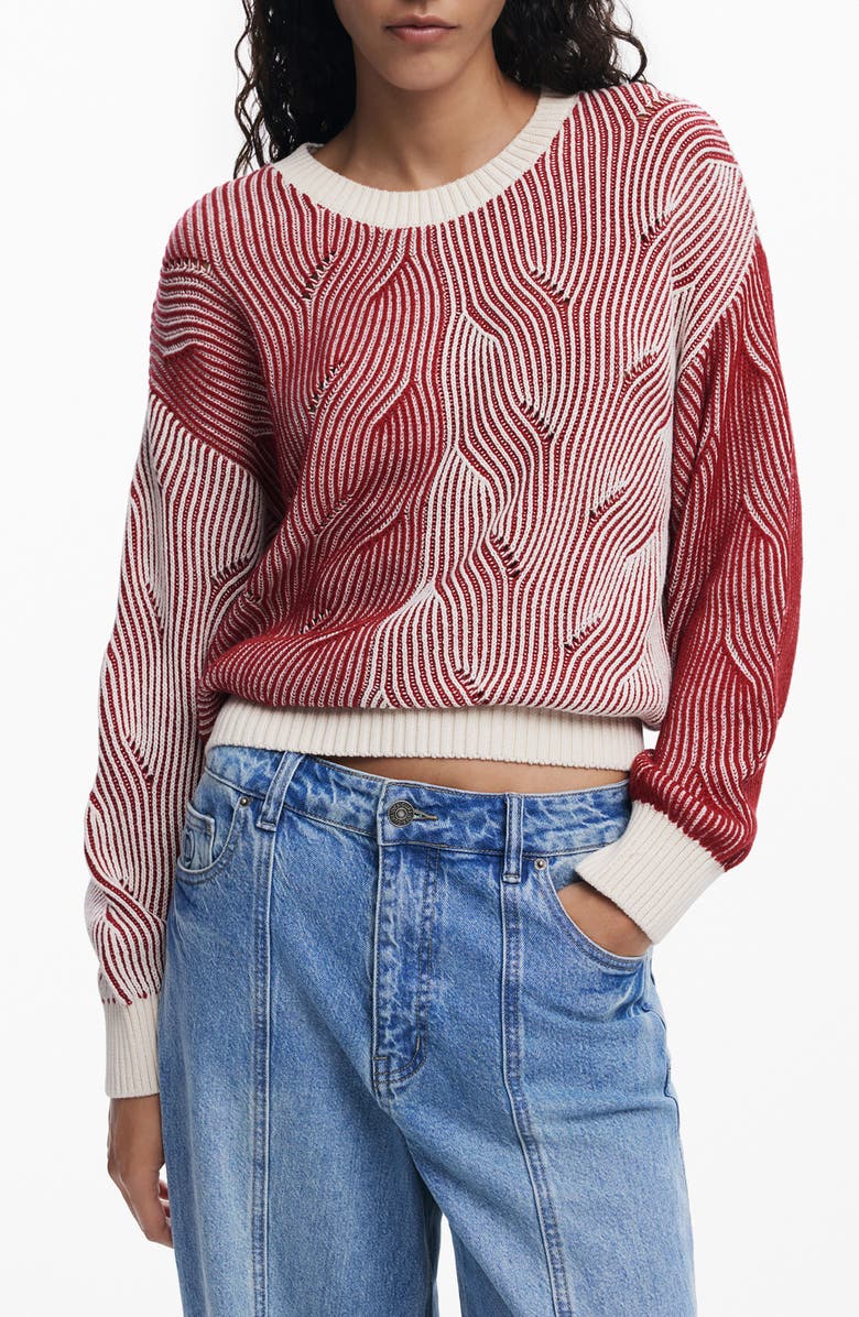 Desigual Colorblock Stripe Sweater, Main, color, Red