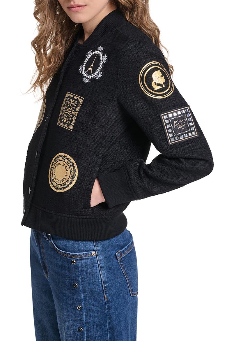 Paris Patch Bomber Jacket, Alternate, color, BLACK
