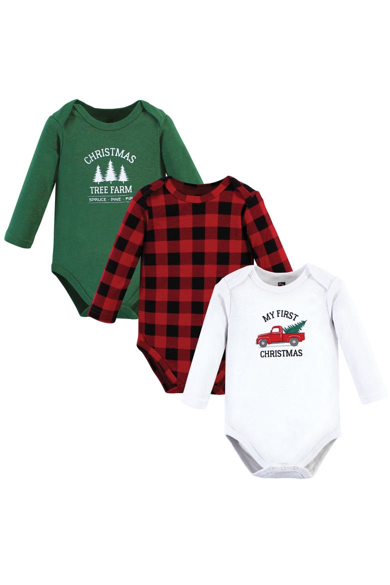 Essential Long-Sleeve Cotton Bodysuit Triple Set, Main, color, Christmas Tree 3-Pack