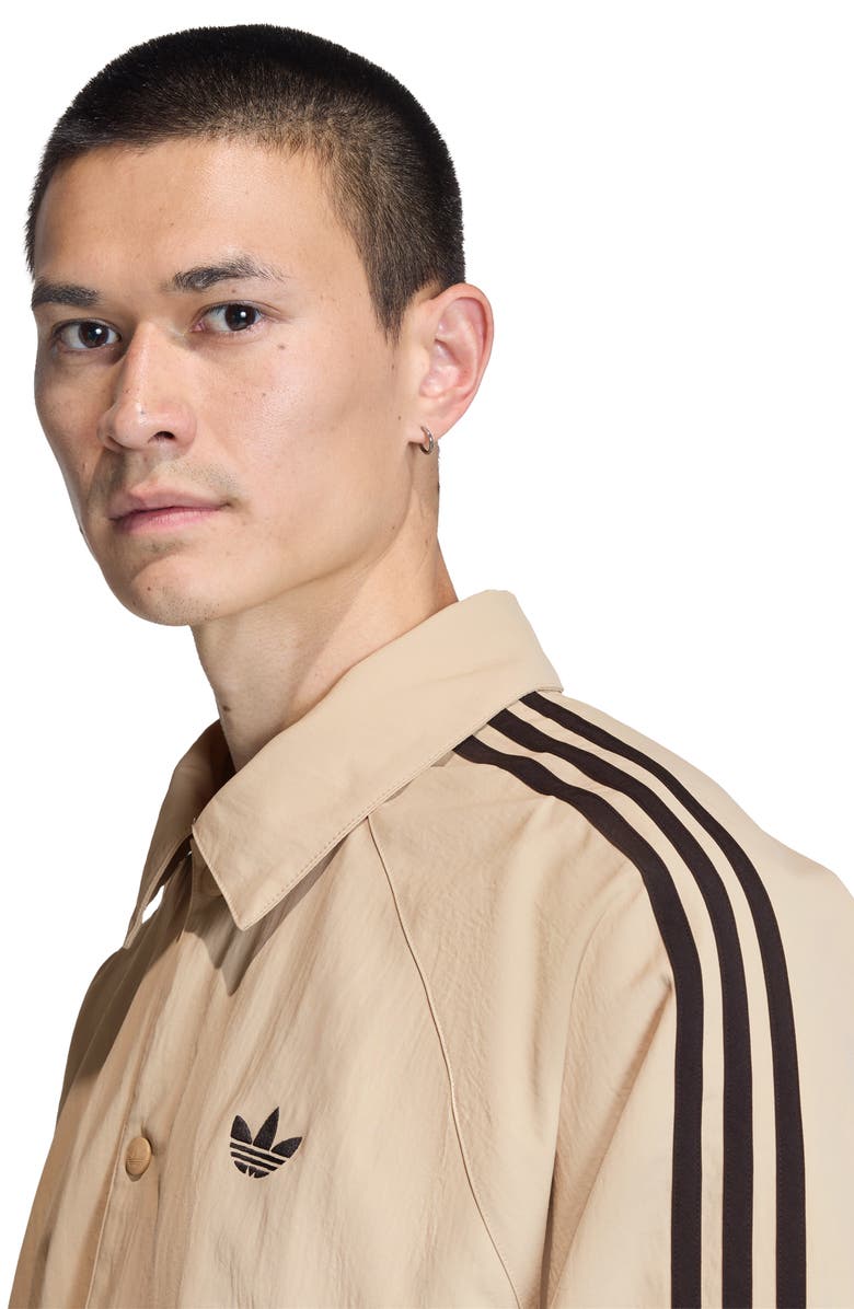 adidas 3-Stripes Snap-Up Nylon Jacket, Alternate, color, Stone Khaki