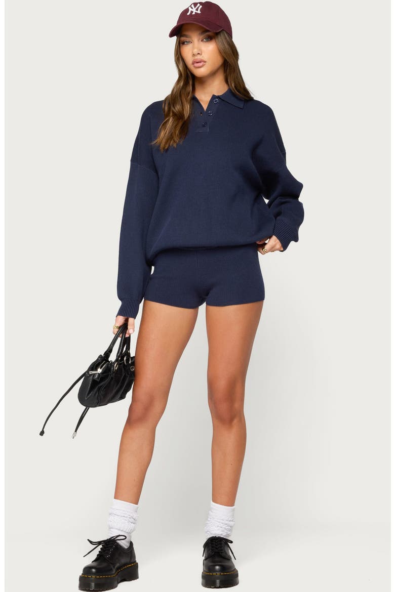 Lorie Ribbed Knit Shorts, Alternate, color, NAVY