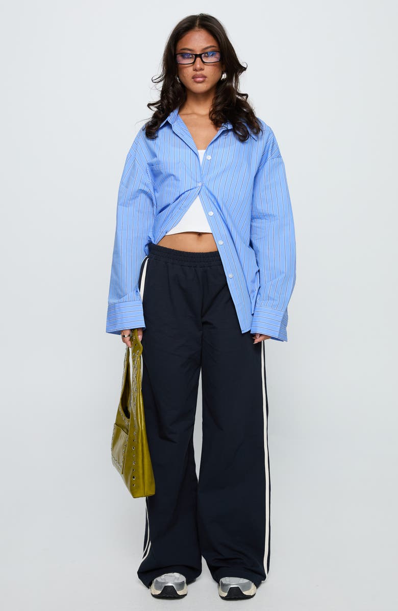 Princess Polly Kodhi Oversize Pinstripe Cotton Blend Button-Up Shirt, Alternate, color, Blue Stripe