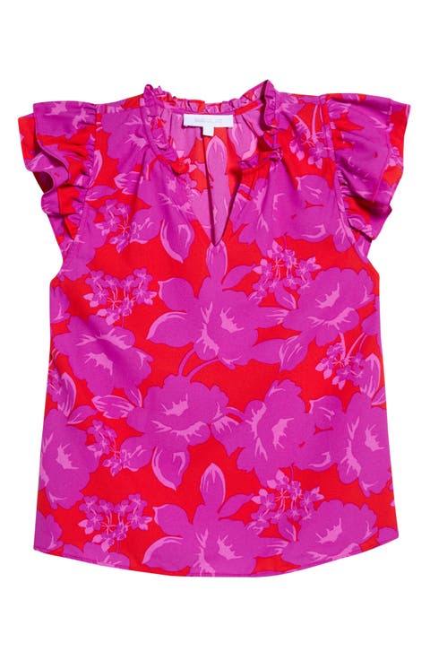 Bellissima Floral Print Ruffle Sleeve Top